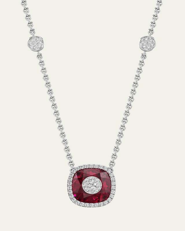18K White Gold 10mm Cushion-Cut Fusion Necklace with Diamonds